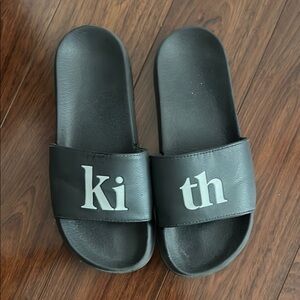 Black Slide Sandals with White Logo